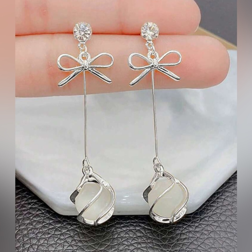 OVO Silver Bow Drop Earrings